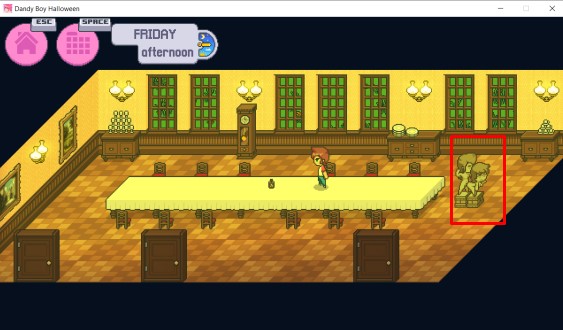 The two statues connected in the Dining Room