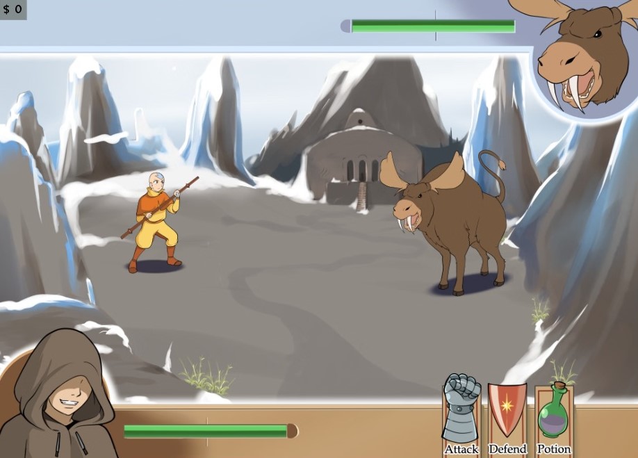 Gameplay screenshot of Four Elements Trainer showing the fire bending training minigame