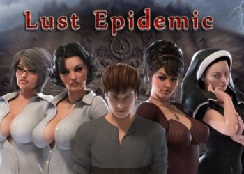 Lust Epidemic game title screen featuring main MILF characters