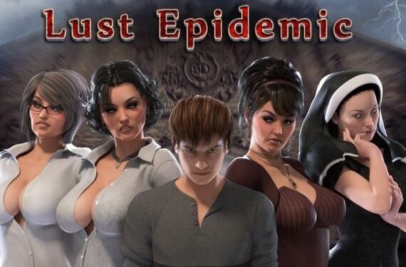 Lust Epidemic game title screen featuring main MILF characters