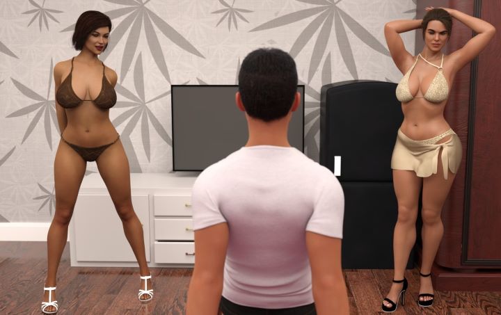 High-quality 3D render of the Straitened Times motel environment and character interaction