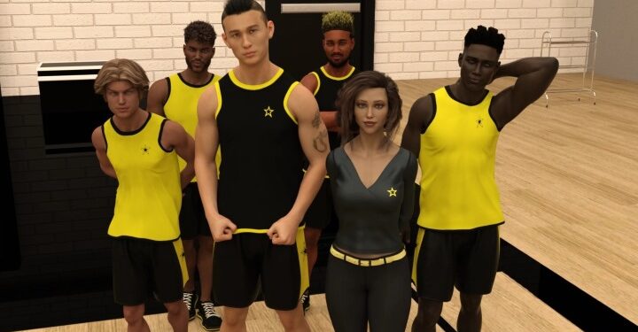 WVM game cover featuring the star basketball protagonist and the main female cast